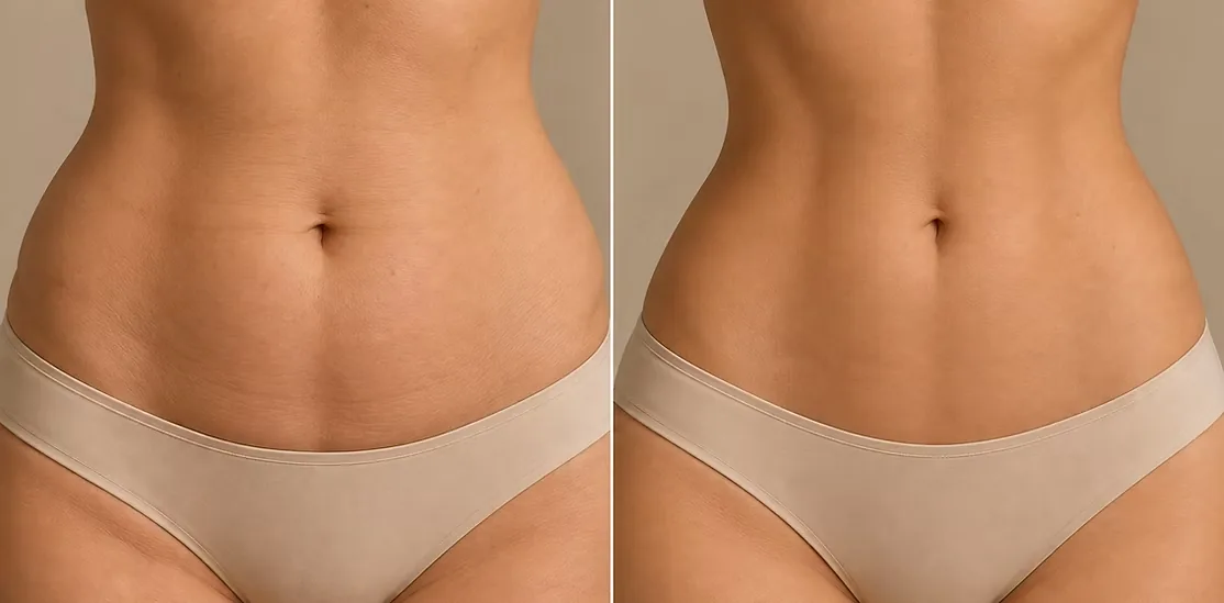 Waist and abdomen before and after a six-week Linfomodellante® body contouring protocol